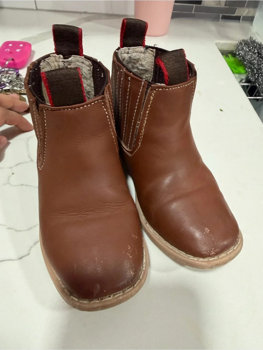 Kids Brown Pull-On Chelsea Boots with Elastic Side Panels